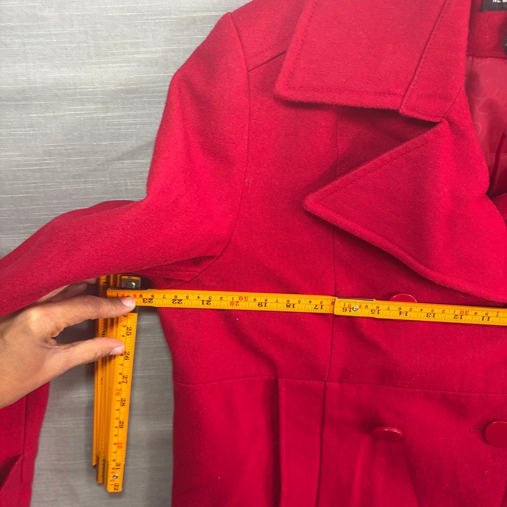 New York & Company Red Wool Blend Peacoat Y2K Retro Style Double Breasted Coat - Picture 5 of 7